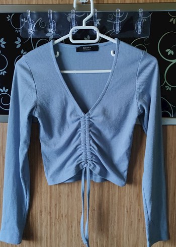 Mavi V Yaka  Kadın Crop - Görsel 5