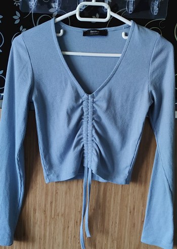 Mavi V Yaka  Kadın Crop - Görsel 4