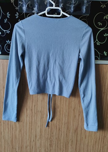 Mavi V Yaka  Kadın Crop - Görsel 7