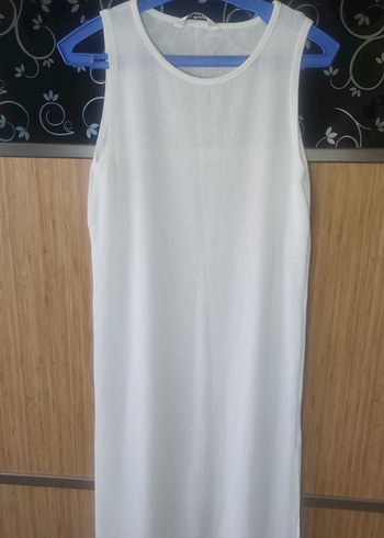 Beyaz Uzun Kolsuz Salaş Elbise plaj elbisesi pareo - Görsel 6