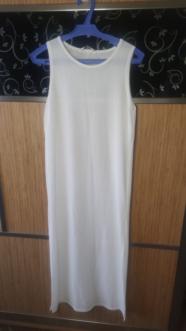 Beyaz Uzun Kolsuz Salaş Elbise plaj elbisesi pareo - Görsel 3