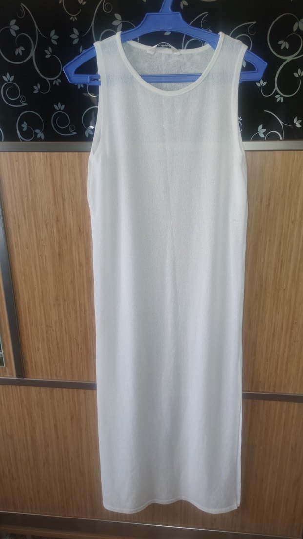 Beyaz Uzun Kolsuz Salaş Elbise plaj elbisesi pareo - Görsel 4