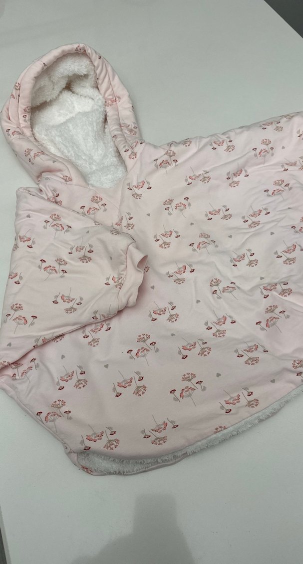 Kız Çocuk Pembe Kapüşonlu Peluş Panço - Görsel 4