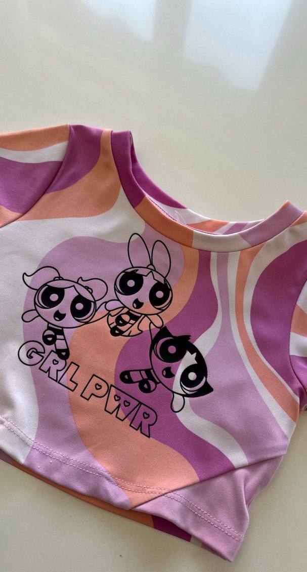 Kız Çocuk Mor Baskılı Kısa Kollu crop - Görsel 2