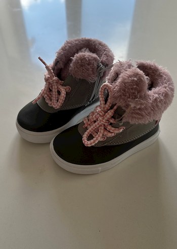 Kız Çocuk Gri-Pembe Bağcıklı Kürklü Bot