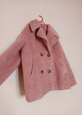 Rafaello İstanbul Pembe Düğmeli  Kadın Peluş kürk - Görsel 2