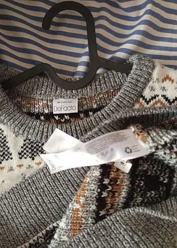 Defacto Gri Desenli Örgü Bohem Kazak - Görsel 4