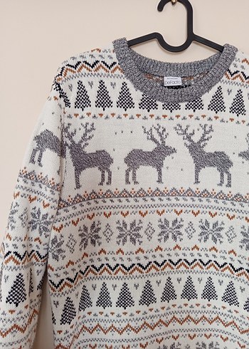 Defacto Gri Desenli Örgü Bohem Kazak - Görsel 2