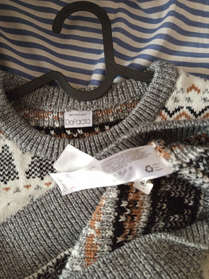 Defacto Gri Desenli Örgü Bohem Kazak - Görsel 4