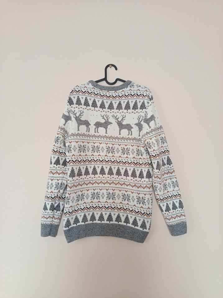 Defacto Gri Desenli Örgü Bohem Kazak - Görsel 3