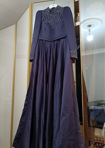 Lacivert Nakışlı Tesettür Abiye Elbise - Görsel 2