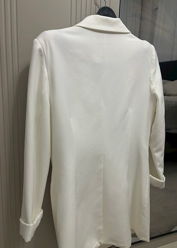 Düğmeli Beyaz Kadın Blazer Ceket - Görsel 3