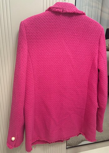 Pembe Düğmeli Kadın Blazer tüvit ceket - Görsel 4