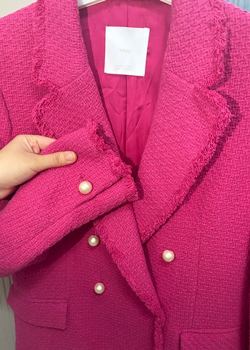 Pembe Düğmeli Kadın Blazer tüvit ceket - Görsel 2