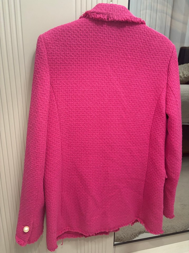 Pembe Düğmeli Kadın Blazer tüvit ceket - Görsel 4