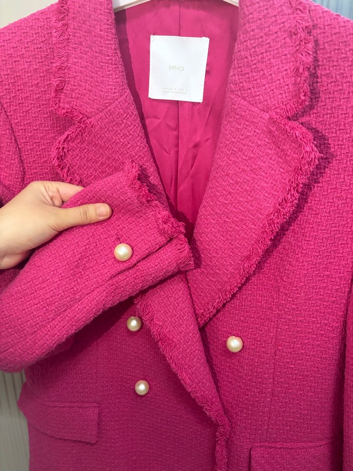 Pembe Düğmeli Kadın Blazer tüvit ceket - Görsel 2