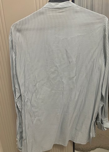 Gri Pilili Uzun Kollu Keten Kadın Gömlek - Görsel 4