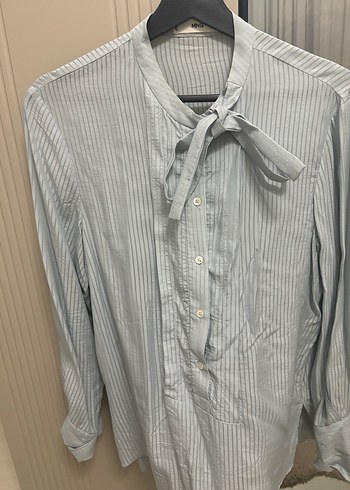 Gri Pilili Uzun Kollu Keten Kadın Gömlek - Görsel 2