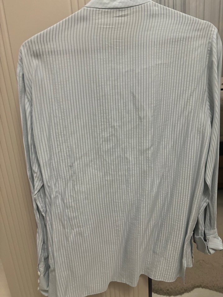 Gri Pilili Uzun Kollu Keten Kadın Gömlek - Görsel 3