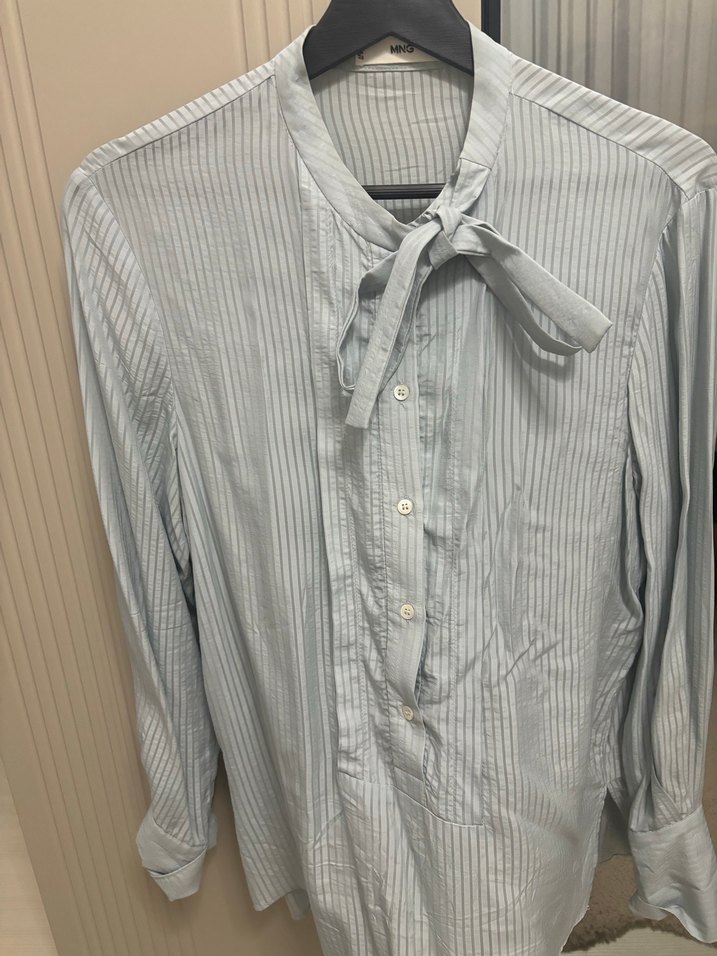 Gri Pilili Uzun Kollu Keten Kadın Gömlek - Görsel 2