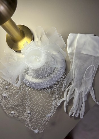 Dantel Detaylı Beyaz Vintage Gelin Aksesuar Seti - Görsel 11