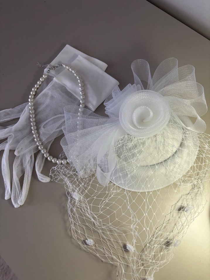 Dantel Detaylı Beyaz Vintage Gelin Aksesuar Seti - Görsel 4
