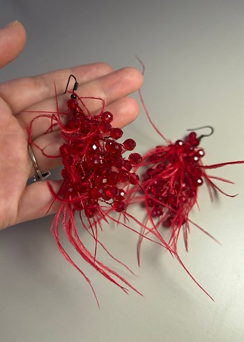 Kırmızı Boncuklu Mini Bohem Küpe - Görsel 5