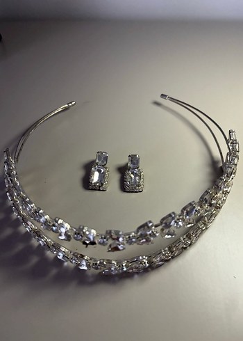 Pullu Beyaz Taç ve Küpe Seti - Görsel 5