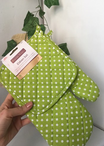 Yeşil Puantiyeli Fırın Eldiveni Seti - Görsel 2