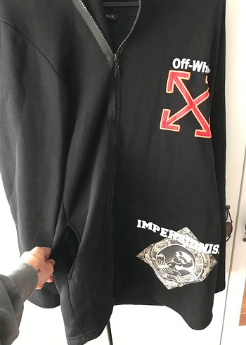 Off White Tarz Siyah Kapüşonlu Ceket - Görsel 2