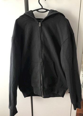 Gri Baskılı Siyah Goth Kapüşonlu Sweatshirt - Görsel 2