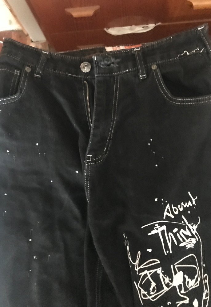 Baggy Siyah Baskılı Ters Dikiş Pantolon - Görsel 2