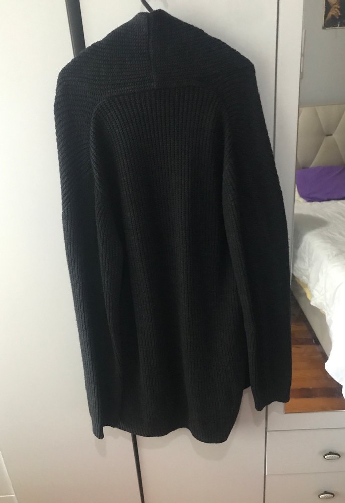 Siyah Örgü Kadın Uzun Midi Hırka - Görsel 2