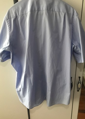 Mavi Kısa Kollu Pamuklu Gömlek - Görsel 3