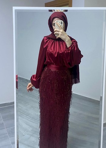 Bordo Drapeli Uzun Abiye Elbise