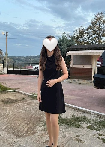 s Beden Siyah Drape yaka elbise