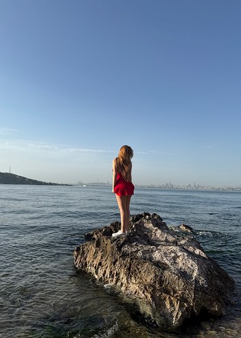 Bershka Kırmızı Mini Halter Yaka Elbise