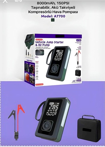 AUHMA Taşınabilir Hava Pompası ve Akü Takviyeli Jump Starter - Görsel 3