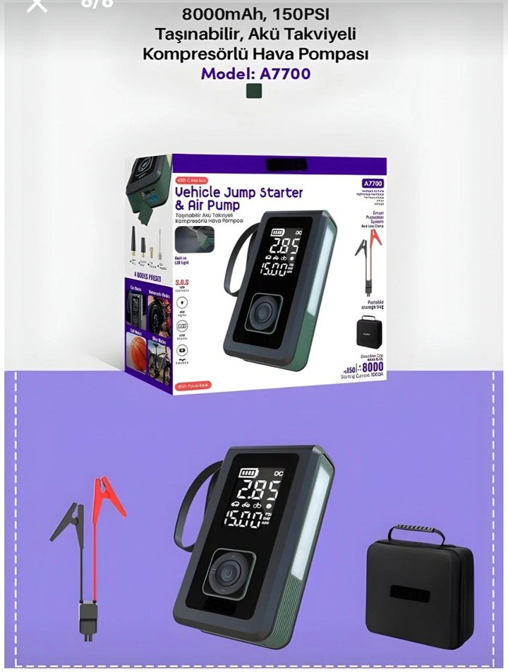 AUHMA Taşınabilir Hava Pompası ve Akü Takviyeli Jump Starter - Görsel 3