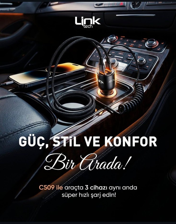 Linktech C509 80W PD45W Sabit Kablolu + Pd + Usb Araç Şarj Aleti - Görsel 4