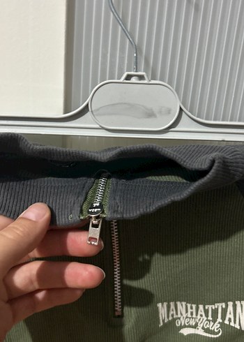 diğer Beden Kadın Haki Siyah Fermuarlı Sweatshirt