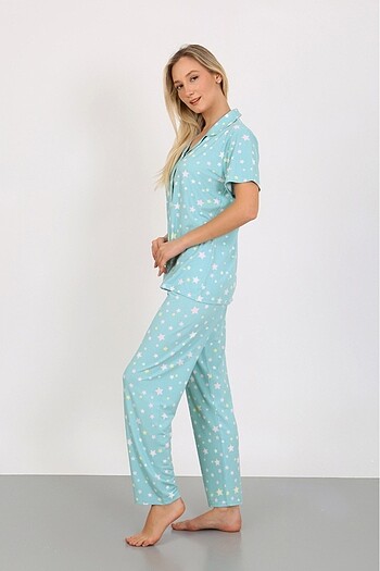 m Beden mavi Renk Nisanca kadın kısa kollu pijama takımı