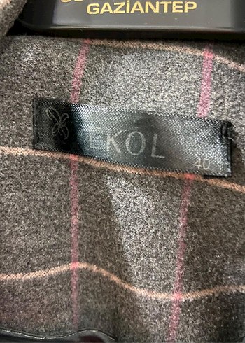 40 Beden gri Renk Düğmeli Gri Ekose Kadın Uzun Kaban