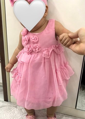 Pembe Kolsuz Fırfırlı Kız Çocuk Elbisesi