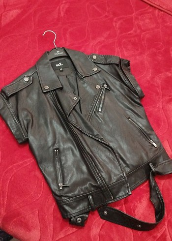 Kemerli Siyah Mini Deri Ceket - Görsel 2