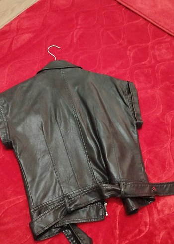 Kemerli Siyah Mini Deri Ceket - Görsel 3