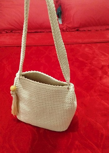 Beyaz Örgü Kadın Çanta Püsküllü - Görsel 2