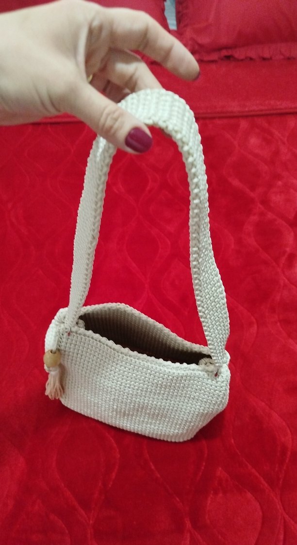Beyaz Örgü Kadın Çanta Püsküllü - Görsel 3