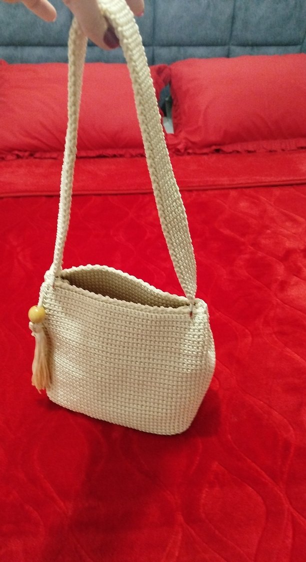 Beyaz Örgü Kadın Çanta Püsküllü - Görsel 2