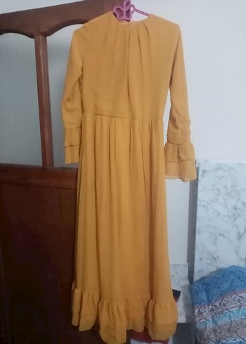 Diger sarı Uzun Kollu Pilili Kadın Elbise